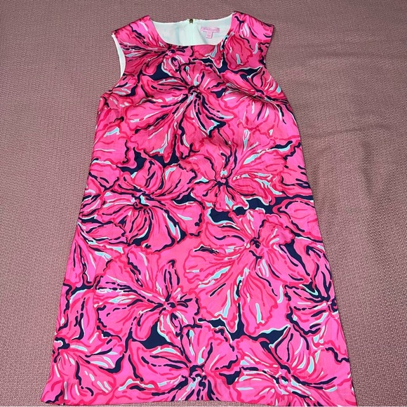 Lilly Pulitzer Iona Bright Navy Flirty Engineered Flowy Shift Dress size M - Picture 6 of 8